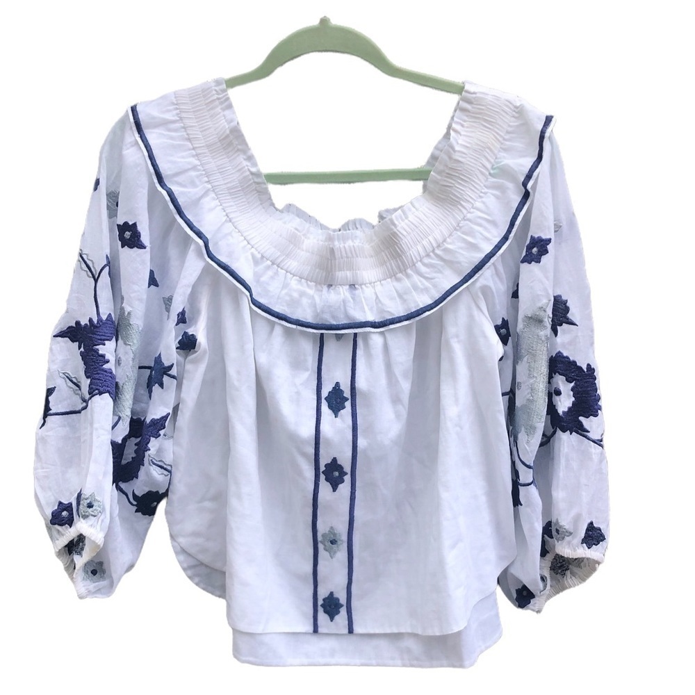 MISA LOS ANGELES EMBROIDERED OFF SHOULDER BLOUSE